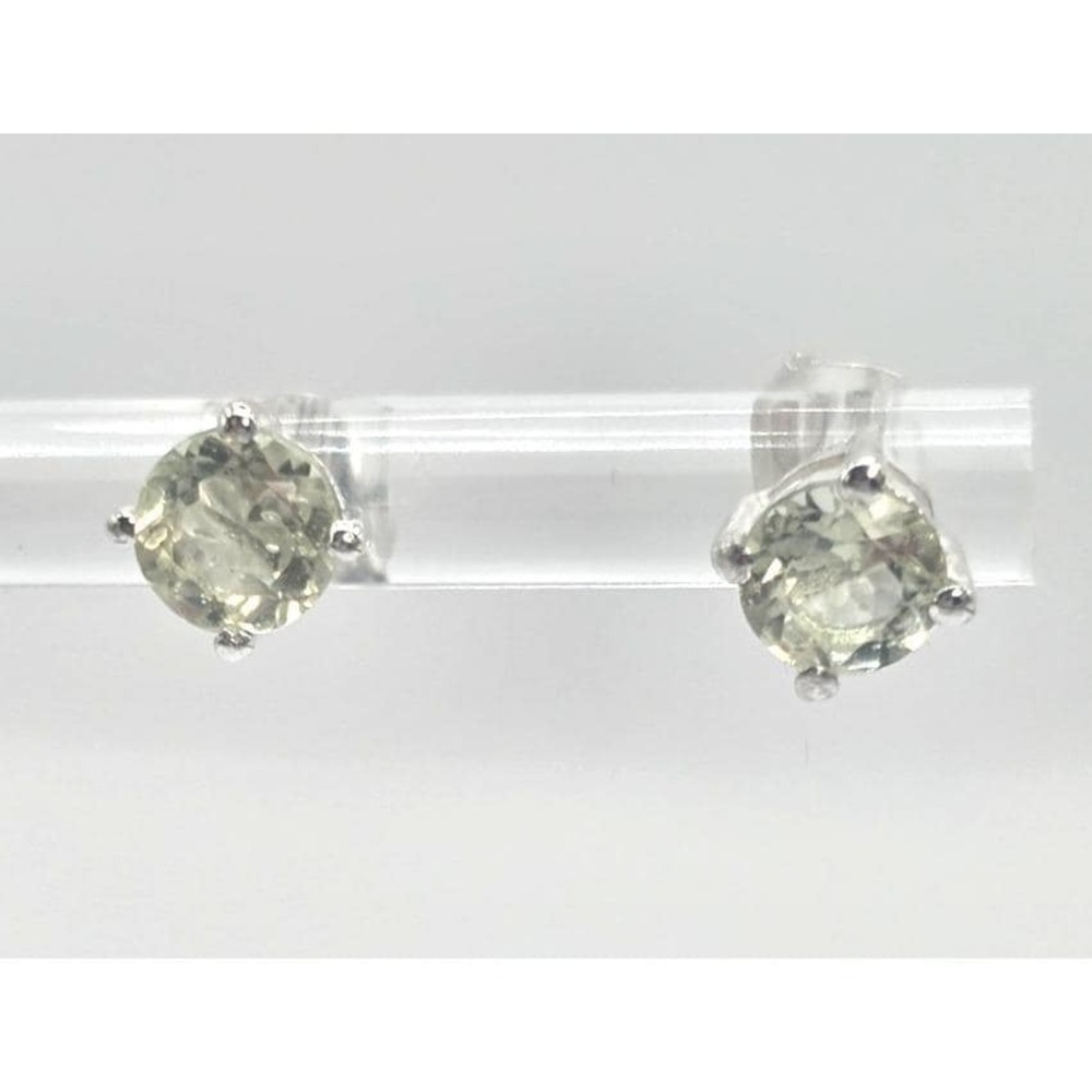 Roman Glass Stud Earrings Pale Green 5mm Round Faceted Sterling Silver 925 Posts